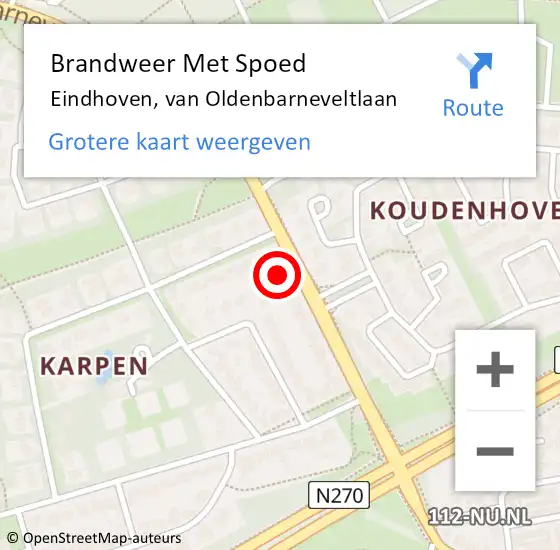 Locatie op kaart van de 112 melding: Brandweer Met Spoed Naar Eindhoven, van Oldenbarneveltlaan op 12 juli 2022 07:35