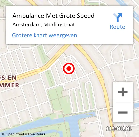 Locatie op kaart van de 112 melding: Ambulance Met Grote Spoed Naar Amsterdam, Merlijnstraat op 12 juli 2022 10:55
