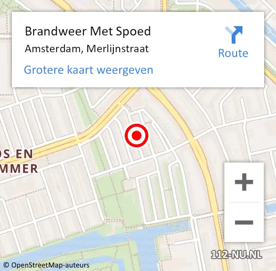 Locatie op kaart van de 112 melding: Brandweer Met Spoed Naar Amsterdam, Merlijnstraat op 12 juli 2022 11:06
