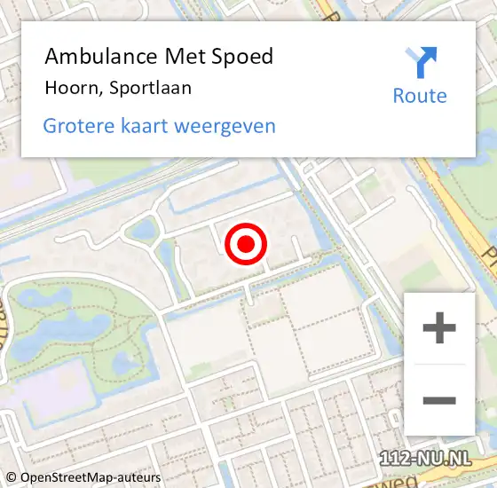 Locatie op kaart van de 112 melding: Ambulance Met Spoed Naar Hoorn, Sportlaan op 12 juli 2022 16:05