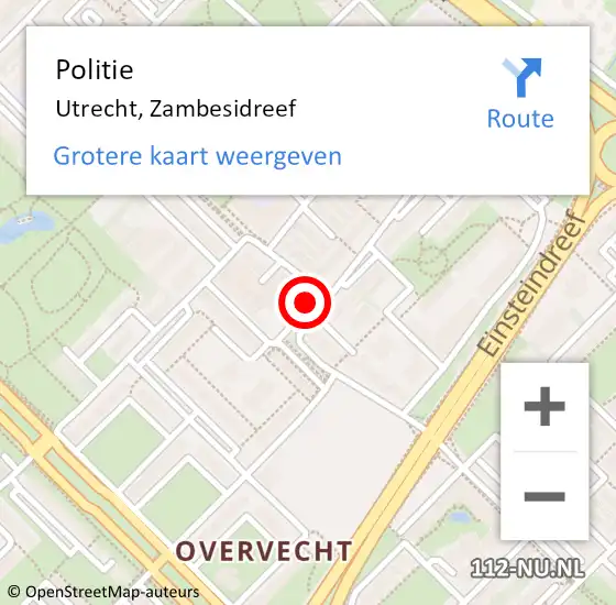 Locatie op kaart van de 112 melding: Politie Utrecht, Zambesidreef op 12 juli 2022 16:09