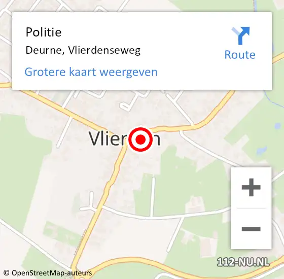 Locatie op kaart van de 112 melding: Politie Deurne, Vlierdenseweg op 12 juli 2022 16:50
