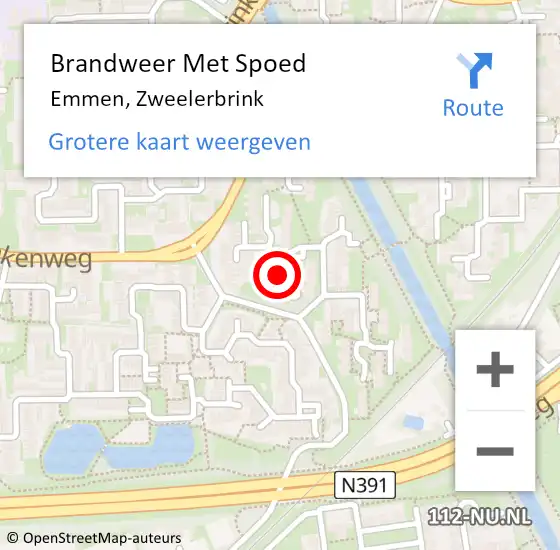 Locatie op kaart van de 112 melding: Brandweer Met Spoed Naar Emmen, Zweelerbrink op 12 juli 2022 17:32