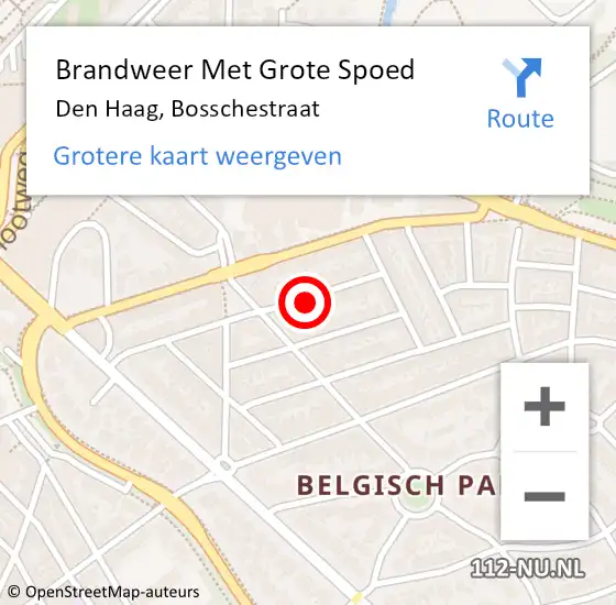 Locatie op kaart van de 112 melding: Brandweer Met Grote Spoed Naar Den Haag, Bosschestraat op 12 juli 2022 18:26