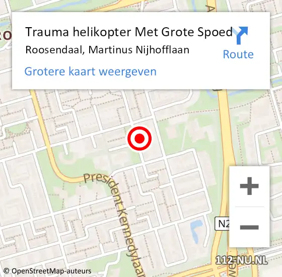 Locatie op kaart van de 112 melding: Trauma helikopter Met Grote Spoed Naar Roosendaal, Martinus Nijhofflaan op 12 juli 2022 19:59