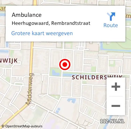 Locatie op kaart van de 112 melding: Ambulance Heerhugowaard, Rembrandtstraat op 13 juli 2022 00:31
