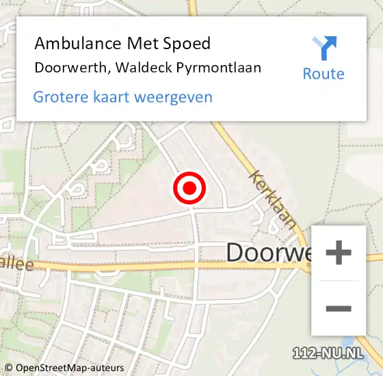 Locatie op kaart van de 112 melding: Ambulance Met Spoed Naar Doorwerth, Waldeck Pyrmontlaan op 13 juli 2022 01:35