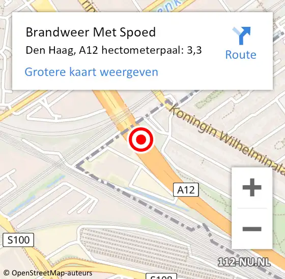 Locatie op kaart van de 112 melding: Brandweer Met Spoed Naar Den Haag, A12 hectometerpaal: 3,3 op 13 juli 2022 11:06