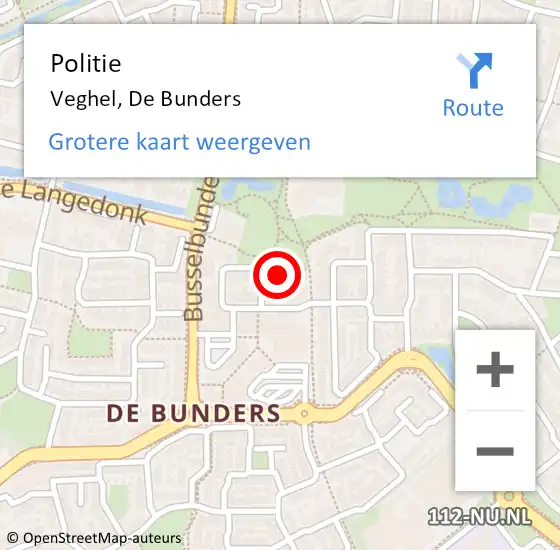 Locatie op kaart van de 112 melding: Politie Veghel, De Bunders op 13 juli 2022 11:40