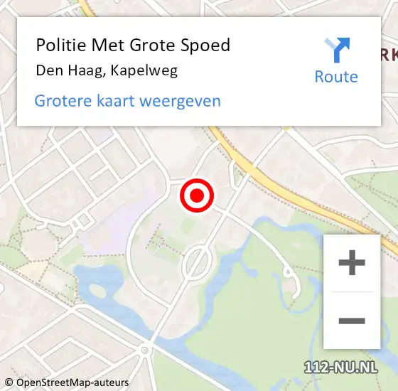 Locatie op kaart van de 112 melding: Politie Met Grote Spoed Naar Den Haag, Kapelweg op 13 juli 2022 11:58
