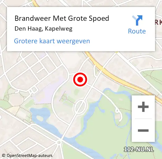 Locatie op kaart van de 112 melding: Brandweer Met Grote Spoed Naar Den Haag, Kapelweg op 13 juli 2022 11:58