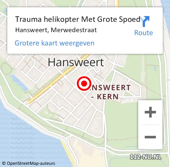 Locatie op kaart van de 112 melding: Trauma helikopter Met Grote Spoed Naar Hansweert, Merwedestraat op 13 juli 2022 12:32