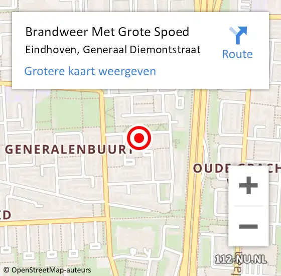 Locatie op kaart van de 112 melding: Brandweer Met Grote Spoed Naar Eindhoven, Generaal Diemontstraat op 13 juli 2022 13:03