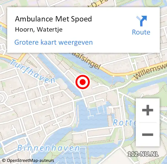Locatie op kaart van de 112 melding: Ambulance Met Spoed Naar Hoorn, Watertje op 13 juli 2022 13:25