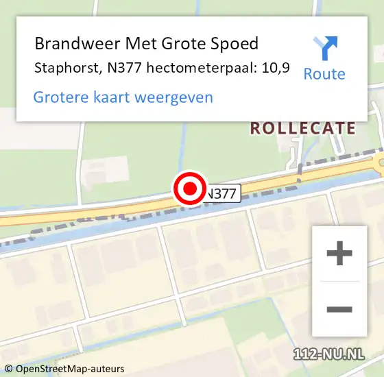 Locatie op kaart van de 112 melding: Brandweer Met Grote Spoed Naar Staphorst, N377 hectometerpaal: 10,9 op 13 juli 2022 14:04