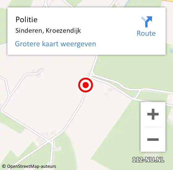 Locatie op kaart van de 112 melding: Politie Sinderen, Kroezendijk op 13 juli 2022 15:24