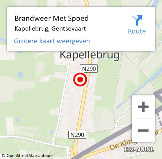 Locatie op kaart van de 112 melding: Brandweer Met Spoed Naar Kapellebrug, Gentsevaart op 13 juli 2022 15:44