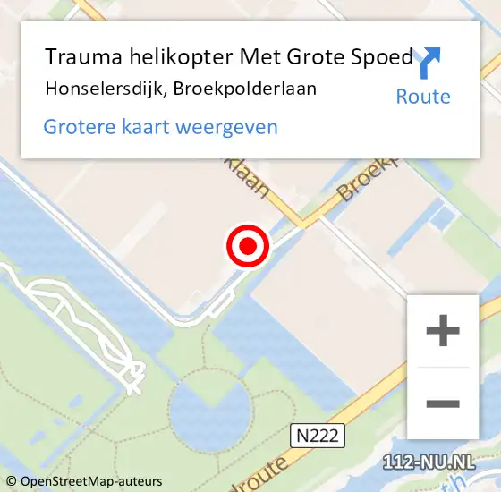 Locatie op kaart van de 112 melding: Trauma helikopter Met Grote Spoed Naar Honselersdijk, Broekpolderlaan op 13 juli 2022 15:59