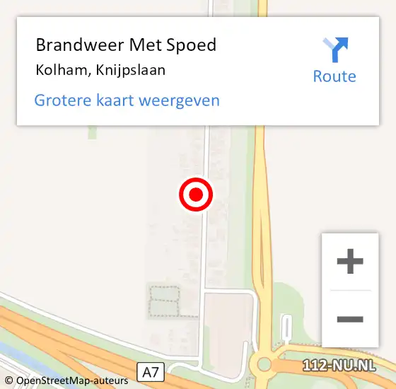 Locatie op kaart van de 112 melding: Brandweer Met Spoed Naar Kolham, Knijpslaan op 13 juli 2022 16:30