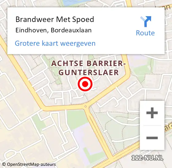 Locatie op kaart van de 112 melding: Brandweer Met Spoed Naar Eindhoven, Bordeauxlaan op 13 juli 2022 18:07