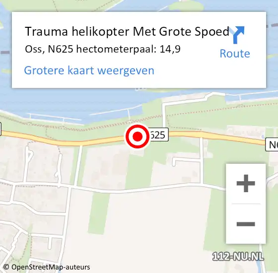 Locatie op kaart van de 112 melding: Trauma helikopter Met Grote Spoed Naar Oss, N625 hectometerpaal: 14,9 op 13 juli 2022 19:11