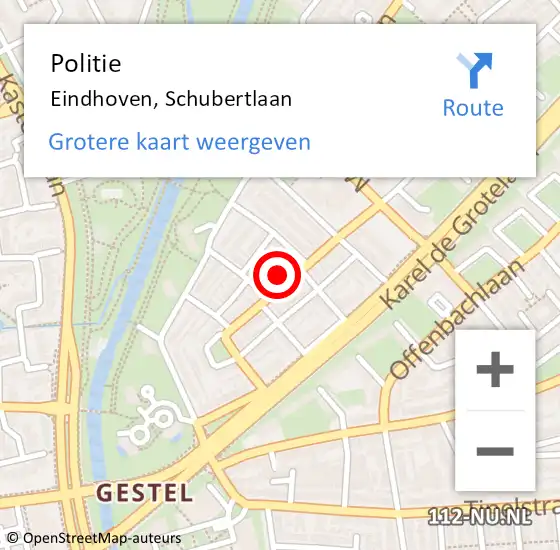 Locatie op kaart van de 112 melding: Politie Eindhoven, Schubertlaan op 13 juli 2022 19:18