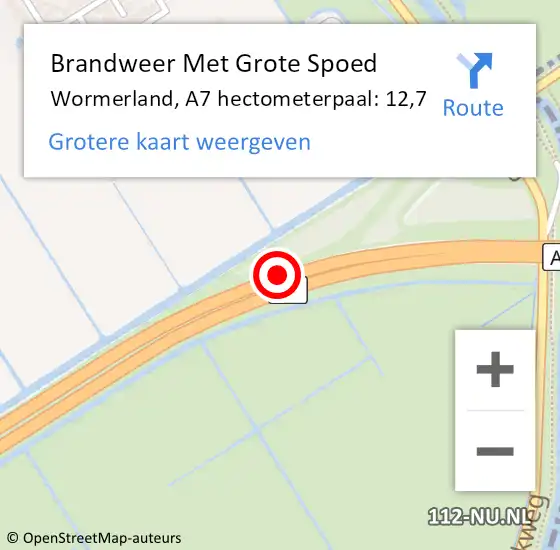 Locatie op kaart van de 112 melding: Brandweer Met Grote Spoed Naar Wormerland, A7 hectometerpaal: 12,7 op 13 juli 2022 22:20