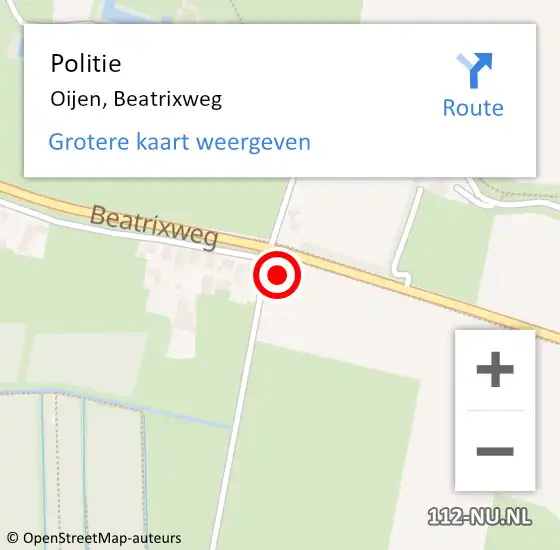 Locatie op kaart van de 112 melding: Politie Oijen, Beatrixweg op 13 juli 2022 23:15
