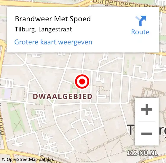 Locatie op kaart van de 112 melding: Brandweer Met Spoed Naar Tilburg, Langestraat op 13 juli 2022 23:55