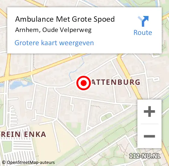 Locatie op kaart van de 112 melding: Ambulance Met Grote Spoed Naar Arnhem, Oude Velperweg op 14 juli 2022 00:23