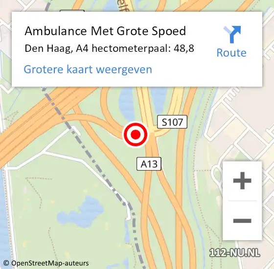Locatie op kaart van de 112 melding: Ambulance Met Grote Spoed Naar Den Haag, A4 hectometerpaal: 48,8 op 14 juli 2022 00:48