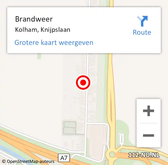 Locatie op kaart van de 112 melding: Brandweer Kolham, Knijpslaan op 14 juli 2022 04:48