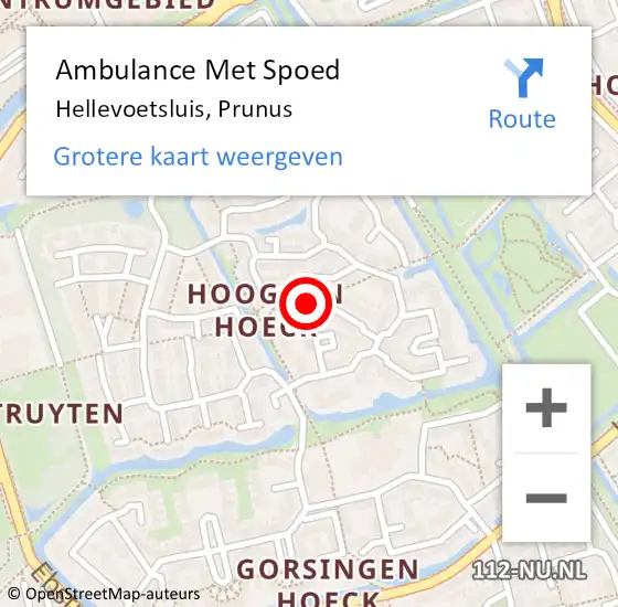 Locatie op kaart van de 112 melding: Ambulance Met Spoed Naar Hellevoetsluis, Prunus op 14 juli 2022 07:51