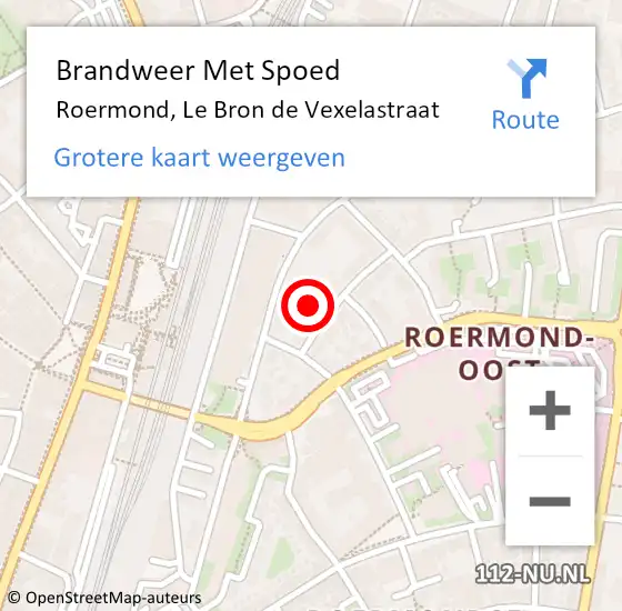 Locatie op kaart van de 112 melding: Brandweer Met Spoed Naar Roermond, Le Bron de Vexelastraat op 14 juli 2022 08:54