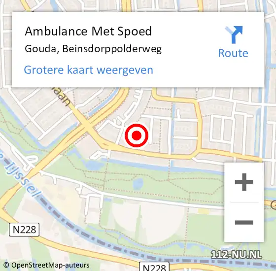 Locatie op kaart van de 112 melding: Ambulance Met Spoed Naar Gouda, Beinsdorppolderweg op 14 juli 2022 09:14