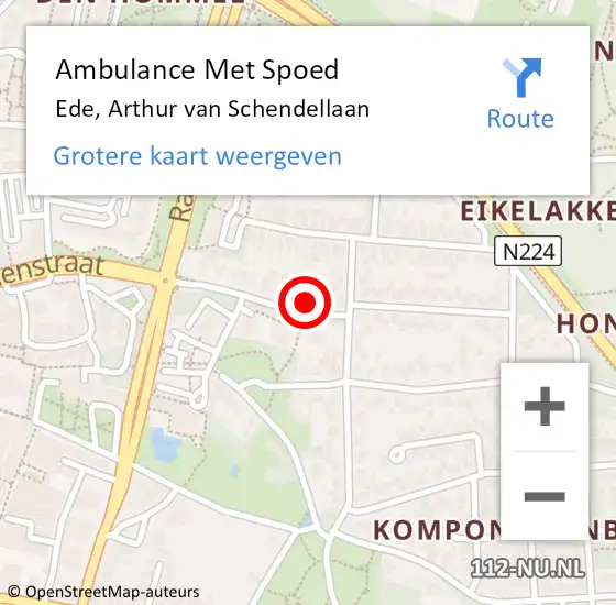 Locatie op kaart van de 112 melding: Ambulance Met Spoed Naar Ede, Arthur van Schendellaan op 14 juli 2022 10:04