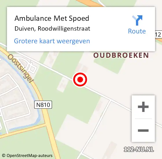 Locatie op kaart van de 112 melding: Ambulance Met Spoed Naar Duiven, Roodwilligenstraat op 14 juli 2022 12:26