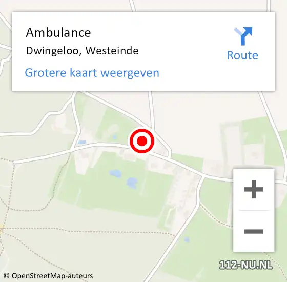 Locatie op kaart van de 112 melding: Ambulance Dwingeloo, Westeinde op 14 juli 2022 13:03