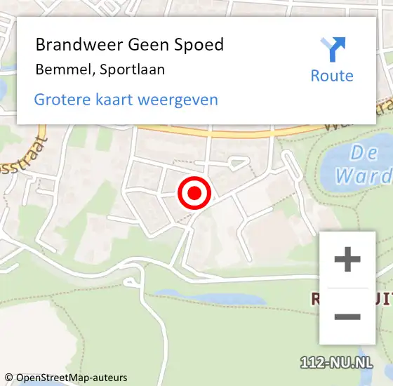 Locatie op kaart van de 112 melding: Brandweer Geen Spoed Naar Bemmel, Sportlaan op 14 juli 2022 14:10