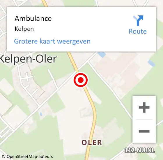 Locatie op kaart van de 112 melding: Ambulance Kelpen op 14 juli 2022 14:38