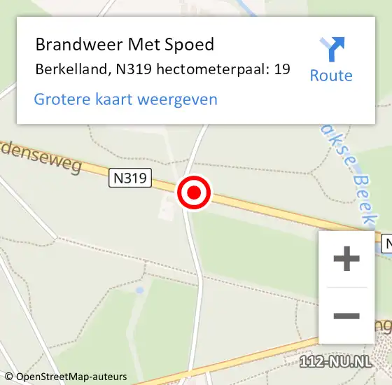 Locatie op kaart van de 112 melding: Brandweer Met Spoed Naar Berkelland, N319 hectometerpaal: 19 op 14 juli 2022 16:54