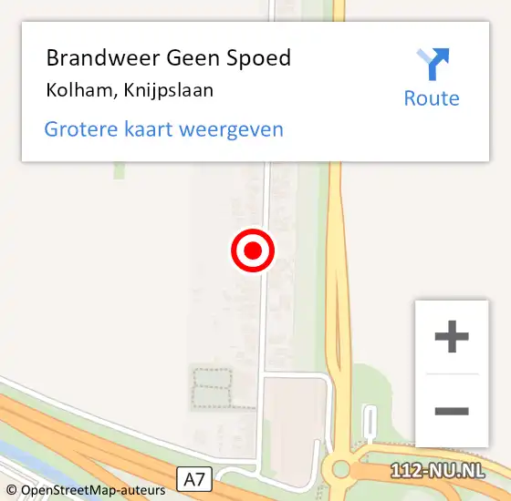 Locatie op kaart van de 112 melding: Brandweer Geen Spoed Naar Kolham, Knijpslaan op 14 juli 2022 17:06
