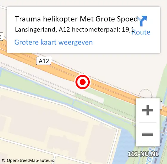 Locatie op kaart van de 112 melding: Trauma helikopter Met Grote Spoed Naar Lansingerland, A12 hectometerpaal: 19,1 op 14 juli 2022 17:23
