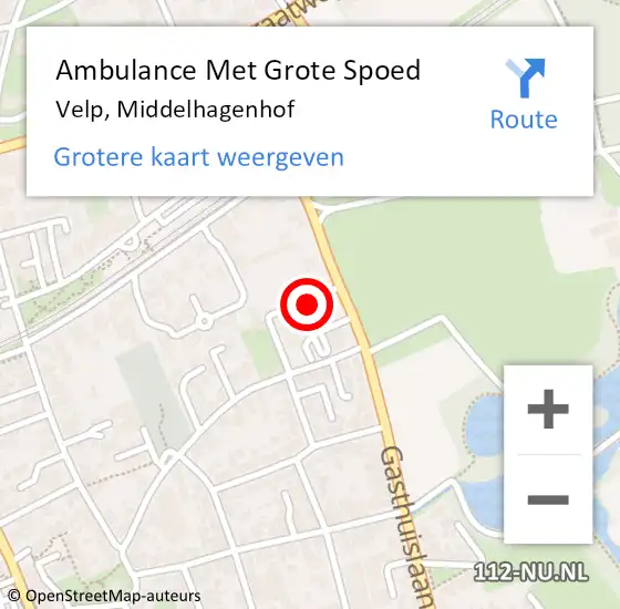 Locatie op kaart van de 112 melding: Ambulance Met Grote Spoed Naar Velp, Middelhagenhof op 14 juli 2022 18:14