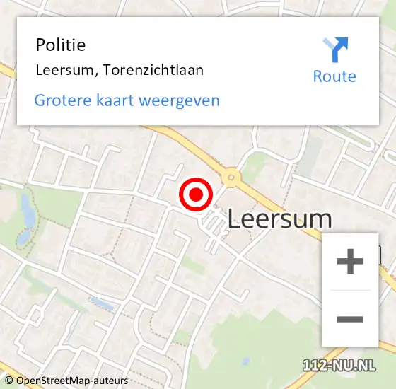 Locatie op kaart van de 112 melding: Politie Leersum, Torenzichtlaan op 14 juli 2022 18:38