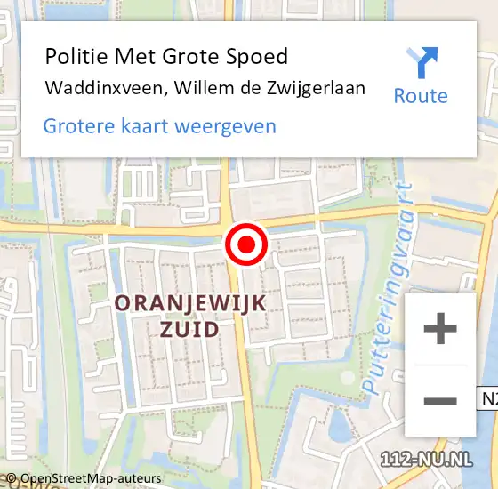 Locatie op kaart van de 112 melding: Politie Met Grote Spoed Naar Waddinxveen, Willem de Zwijgerlaan op 14 juli 2022 20:59