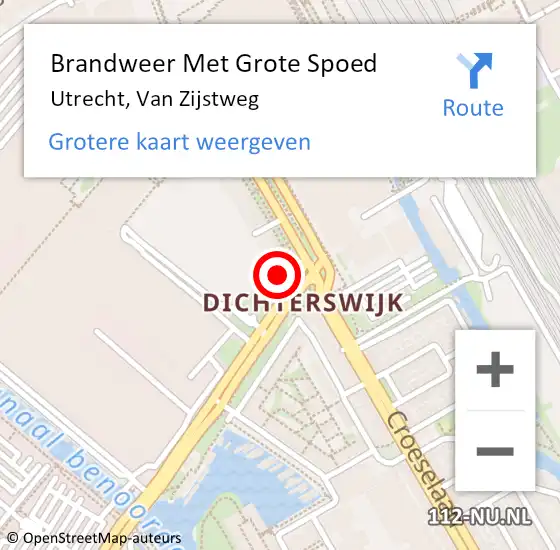 Locatie op kaart van de 112 melding: Brandweer Met Grote Spoed Naar Utrecht, Van Zijstweg op 14 juli 2022 21:18