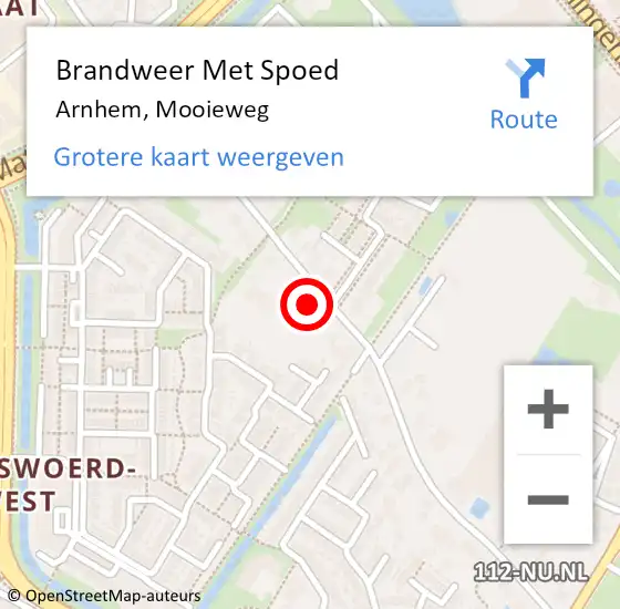 Locatie op kaart van de 112 melding: Brandweer Met Spoed Naar Arnhem, Mooieweg op 14 juli 2022 22:04