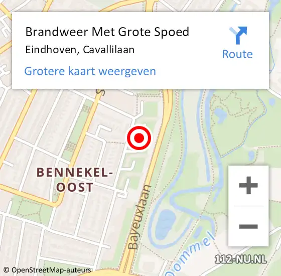 Locatie op kaart van de 112 melding: Brandweer Met Grote Spoed Naar Eindhoven, Cavallilaan op 14 juli 2022 23:00