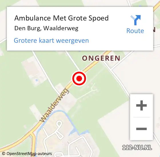 Locatie op kaart van de 112 melding: Ambulance Met Grote Spoed Naar Den Burg, Waalderweg op 15 juli 2022 02:00